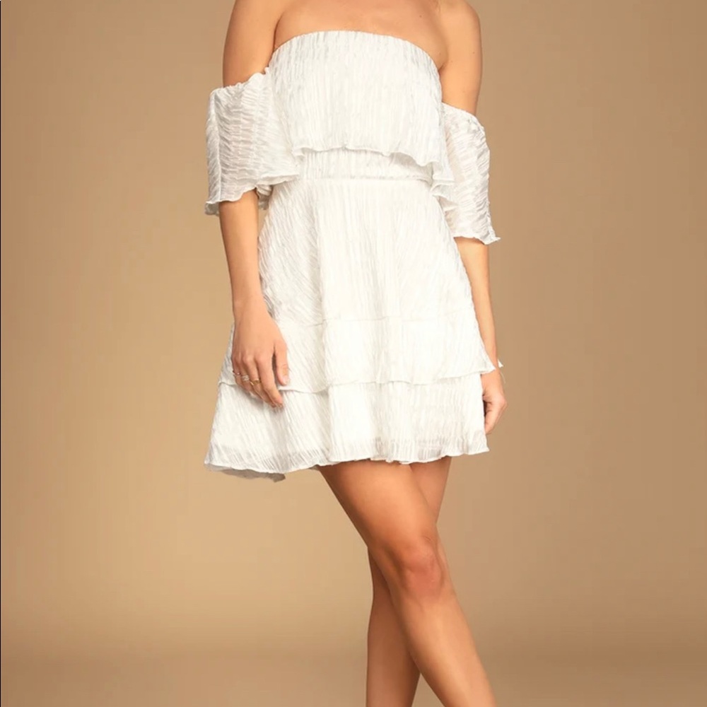 Dreamy For The Day White Off-the-Shoulder Tiered Mini Dress